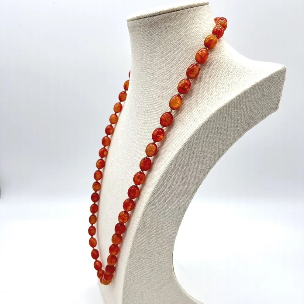 Sarah Coventry Orange Beaded Necklace Vintage Carnelian Style Faceted Oval Beads - Picture 2 of 7
